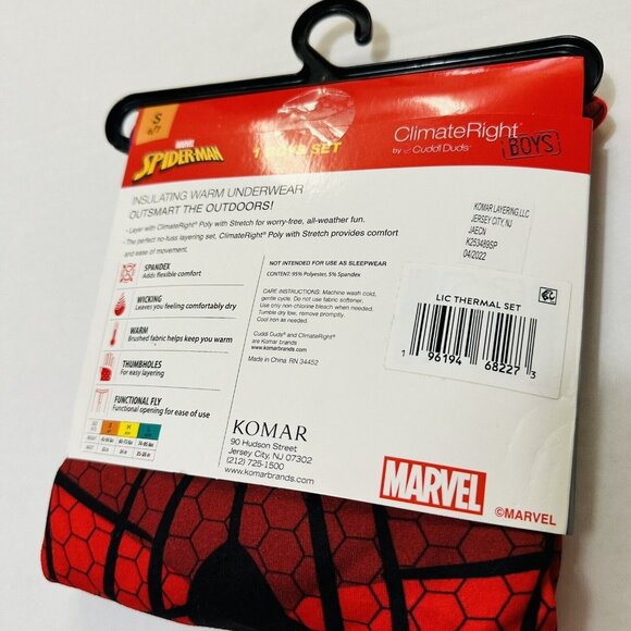 Boys Large 10 12 Warm Underwear/  PJs Spiderman  Long Sleeve Crew & Pant W/ Fly - Picture 7 of 11